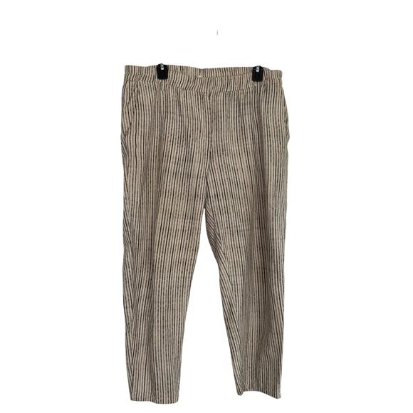 Eileen Fisher Pants - Eileen Fisher Organic Cotton Striped Pants Elastic Black Tan Size MEDIUM Pockets